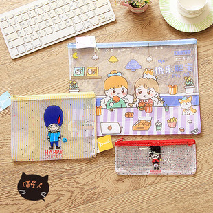 日韩文具 可爱卡通大容量透明A4/A5网格文件袋收纳笔袋资料考试袋