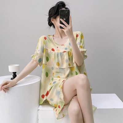 防凸点夏季薄款纯色短袖棉绸睡衣