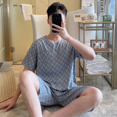 棉绸睡衣男士夏季短袖短裤家居服