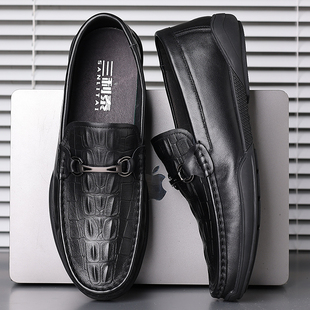 男士特大码豆豆鞋45休闲一脚蹬豆豆鞋46鳄鱼纹真皮驾车皮鞋男48