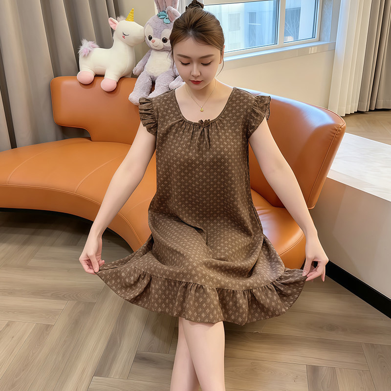 韩版甜美可爱睡裙女夏季新款大码妈妈装宽松舒适家居服连衣裙