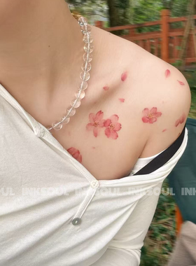 一樱千瓣 | 粉色樱花ins风锁骨高级小众纹身贴唯美防水防搓不反光
