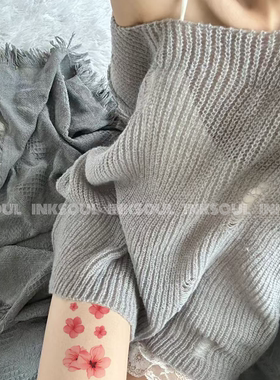 一蕊知春 | 彩色樱花唯美甜酷大腿手腕锁骨纹身贴持久逼真可水洗