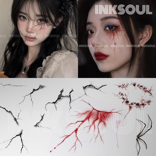 INKSOUL 新款万圣节首发伤痕裂痕面部妆容纹身贴cos派对出片ins风