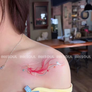 绮罗逐泡 | 多巴胺锦鲤好运仙气锁骨手腕ins唯美防水纹身贴一次性