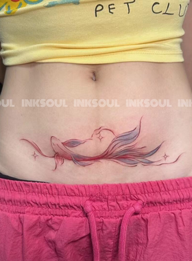 粉鲤跃腹 | 纯欲彩色小腹ins锦鲤纹身贴遮盖剖腹产疤痕防水妊娠纹