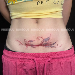 粉鲤跃腹 | 纯欲彩色小腹ins锦鲤纹身贴遮盖剖腹产疤痕防水妊娠纹