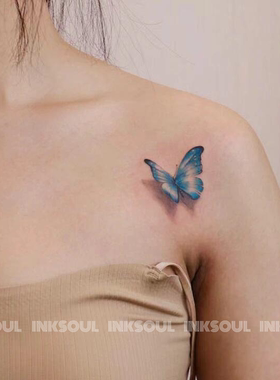 冰璃蝶影 | 5张 蓝色立体冰透蝴蝶锁骨手机纹身贴仿真不反光可洗