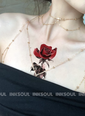 心口朱砂 | 血色红玫瑰胸口意识流锁骨胸前ins遮疤痕剖腹产纹身贴