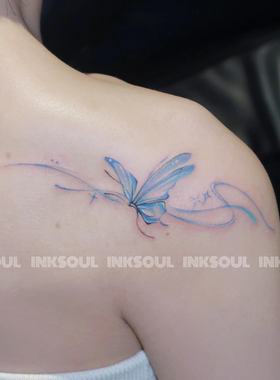 幽蓝蝶绪 | 5张 不反光高级性感蓝色蝴蝶甜酷刺青纹身贴纸高颜值