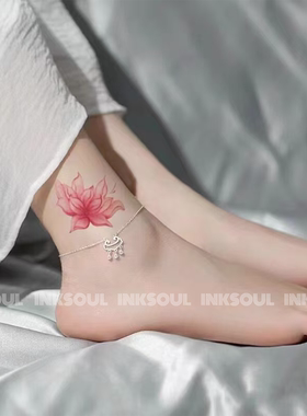 仙莲凌波 | 步步生莲国风荷花脚踝纹身贴彩色防水可洗ins风高级女