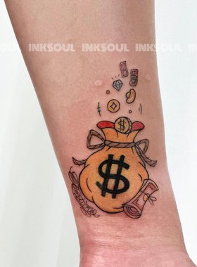 聚宝福袋 | 来财钱袋创意钞票金币纹身贴纸遮盖疤痕花臂防水持久