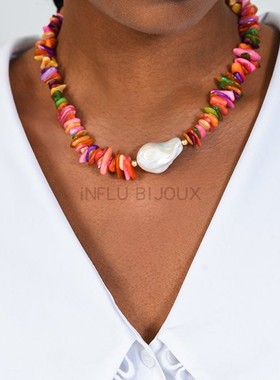 原创小众设计定制彩虹不规则天然异形巴洛克珍珠eliou项链choker