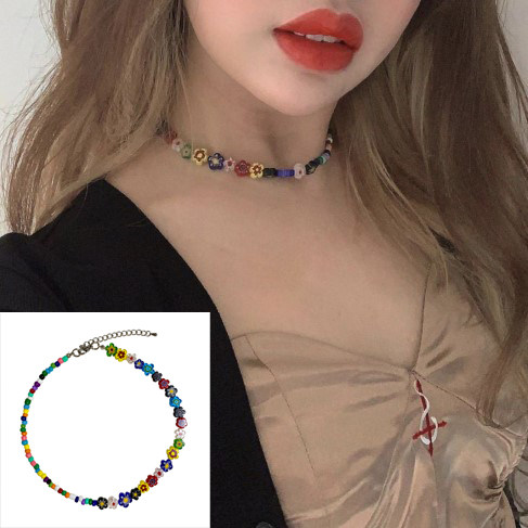 twentyoneaugust21定制手作彩色琉璃小花花糖果色串珠项链 CHOKER