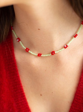 ins小众设计定制ettoiparis彩色水晶雏菊小花日本米串珠手链项链