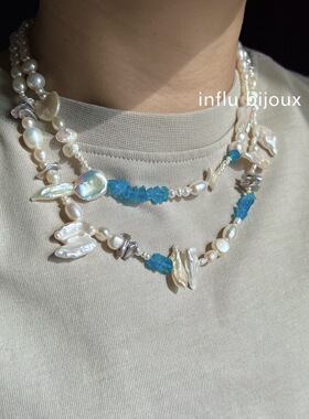 原创独立小众设计 定制异形天然花瓣珍珠 磷灰石爱心项链男无性别