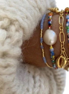 savi同款极细彩色串珠巴洛克淡水珍珠撞色anni lu 手链脚链 定制