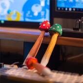 手工可爱蘑菇笔实木雕刻小清新桌面摆件创意礼物Kevin 木头