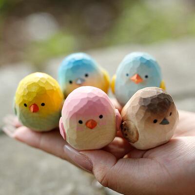 木雕小鸟肥啾治愈系电脑桌面摆件