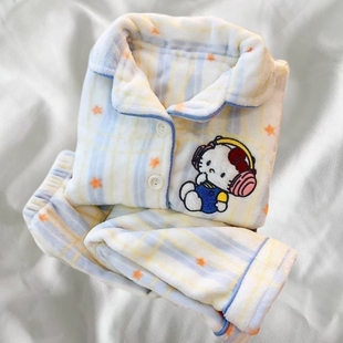 新款儿童睡衣女童hellokitty冬季珊瑚绒保暖法兰绒儿童可爱家居服