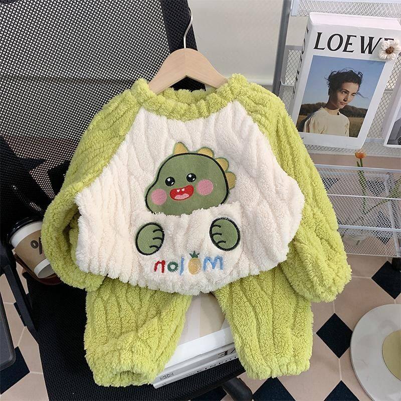 儿童法兰绒秋冬季睡衣女童保暖珊瑚绒可爱卡通家居服宝宝冬天套装