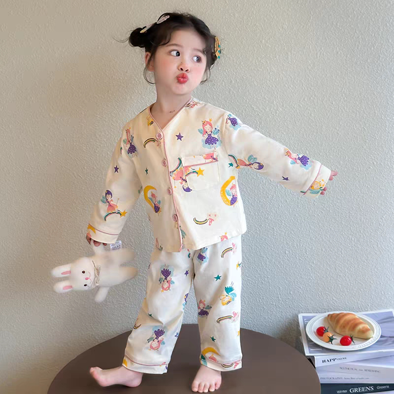女童睡衣春秋季可爱女孩公主宝宝卡通套装春款儿童长袖开衫家居服