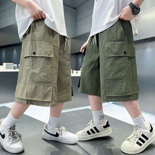 2025新款夏季儿童工装短裤男女童卡其绿色休闲百搭中大童裤子潮款