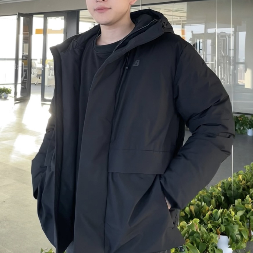 New Balance立领可收纳防风连帽羽绒服男女同款黑色NPD43161-BK