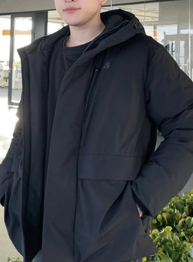 New Balance立领可收纳防风连帽羽绒服男女同款黑色NPD43161-BK