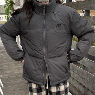 New Balance百搭立领短款鹅绒羽绒服 男女同款黑灰色NPE42031-DKG