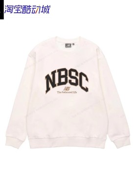 New Balance Logo字母印花案圆领长袖卫衣黑白色5CC44333-IV-BK