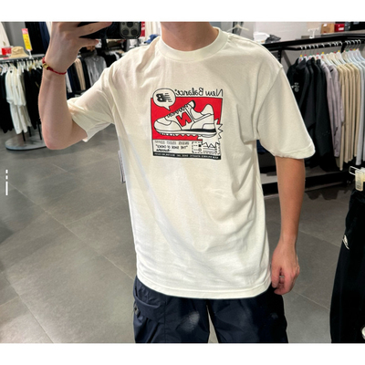 New Balance 字母鞋子印花休闲圆领短袖T恤 男款 黑色MT41593-BK