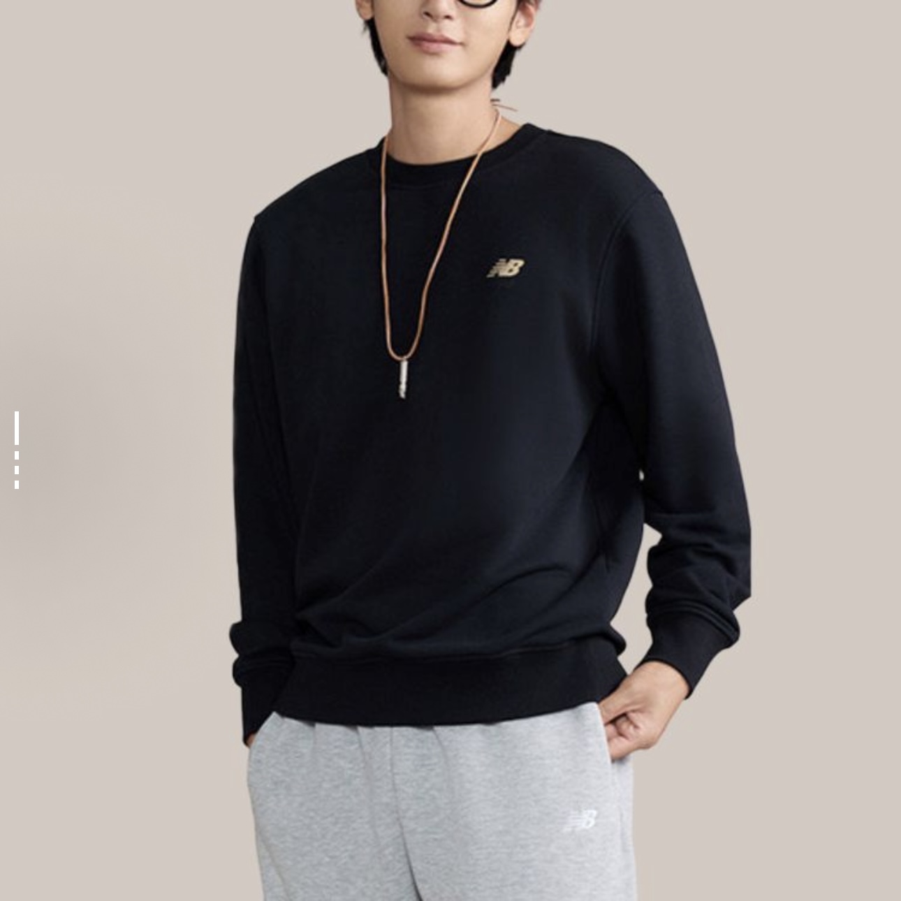 New Balance 圆领套头舒适百搭春秋运动卫衣男款 黑色AMT43369-BK