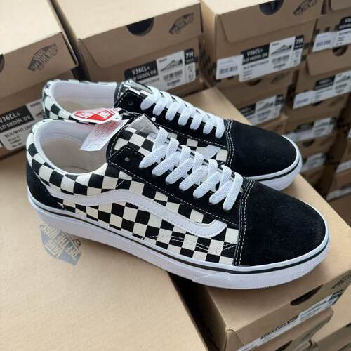 Vans帆布 黑白棋盘格 减震耐磨轻便透气 低帮 板鞋