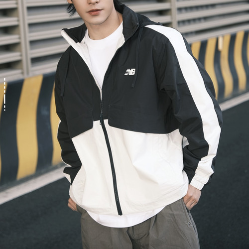 New Balance SS24 拼色防风运动抽绳夹克外套黑色AMJ41340-ACK