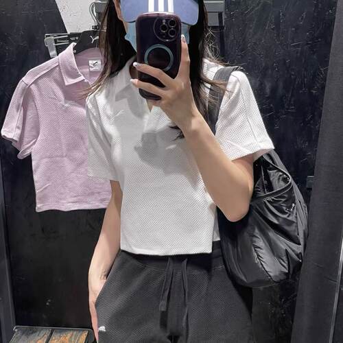 PUMA彪马 纯色透气运动截短短袖 落肩袖 T恤 女款 白色682156-02