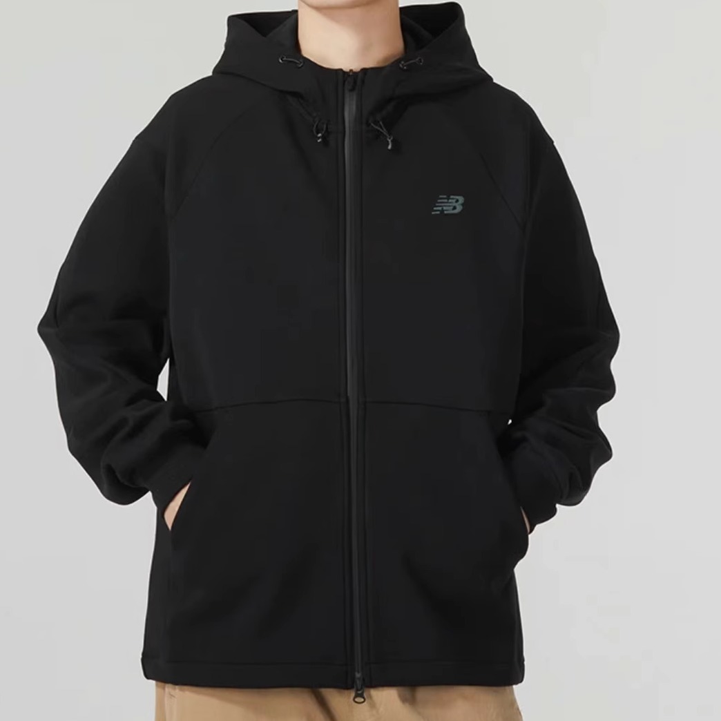 New Balance 纯色拉链连帽运动夹克外套 男款 黑色6DD38651-BK