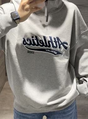 New Balance 翻领字母套头半开襟卫衣 男款 中灰色 /NCE41081-MGR