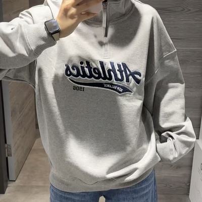 New Balance 翻领字母套头半开襟卫衣 男款 中灰色 /NCE41081-MGR