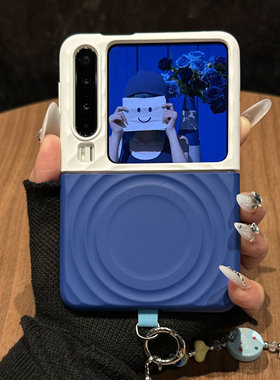 拼色克莱因蓝波漾适用华为purax手机壳pocket2简约小米mixflip2磁吸壳三星GalaxyZFlip765荣耀magicvflip2套