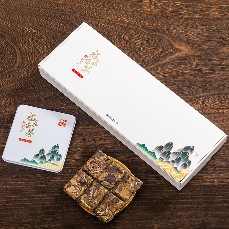 福鼎白茶小方片饼烟条茶叶礼盒包装2018年紧压老白茶贡眉铁盒180g