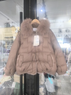 2025新韩版冬装时尚百搭水貂毛国风盘扣狐狸毛领羽绒服女短款外套
