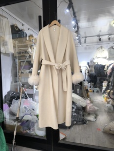 2025冬新款年货韩版气质百搭显瘦狐狸毛袖头腰带双面呢大衣女长款