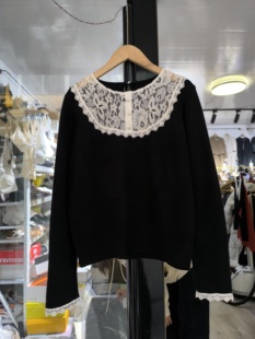 2025韩版秋装时尚百搭拼接蕾丝针织衫女气质显瘦打底衫薄毛衣上衣