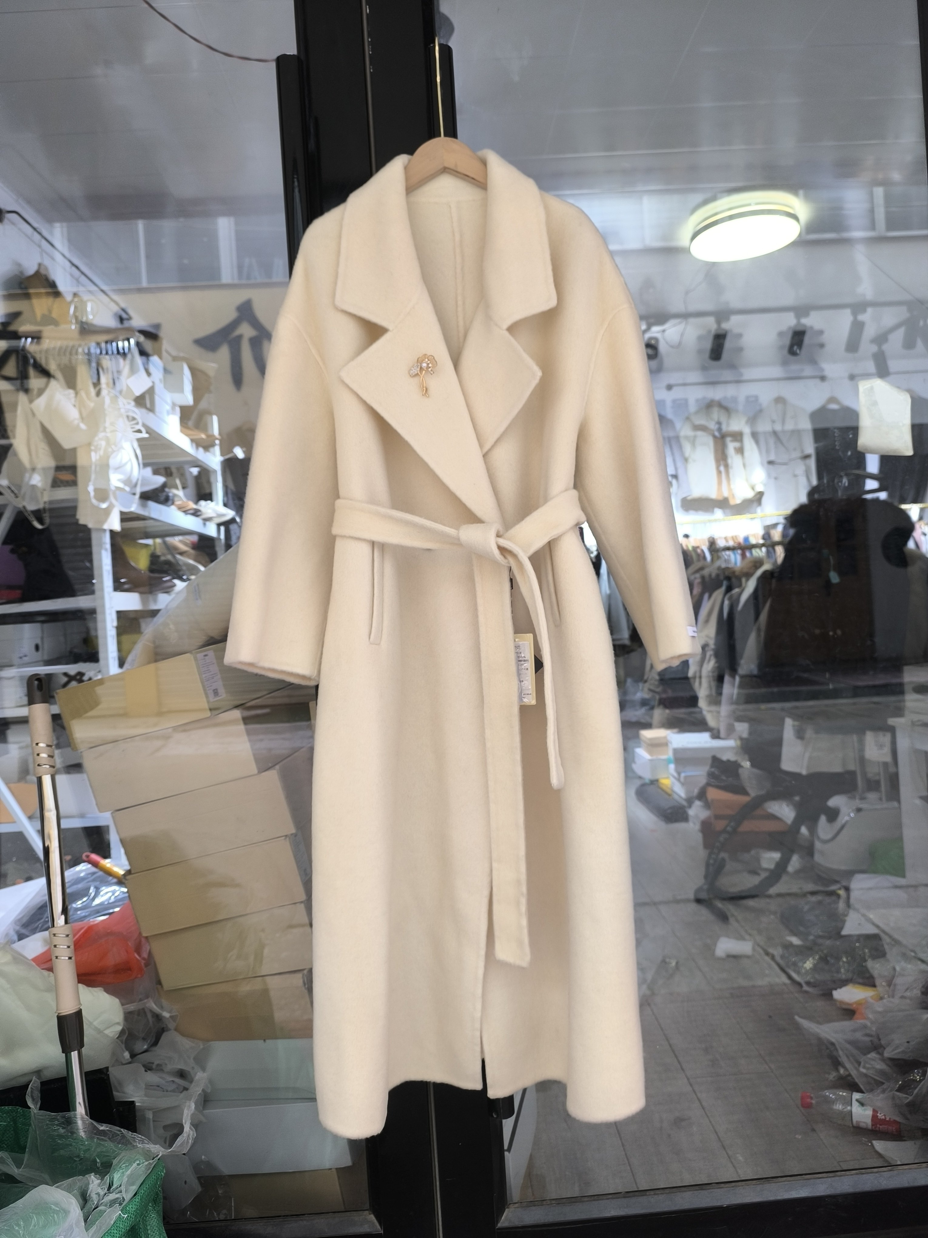 2025秋冬新款韩版时尚百搭腰带双面绒大衣女长款宽松大码毛呢外套