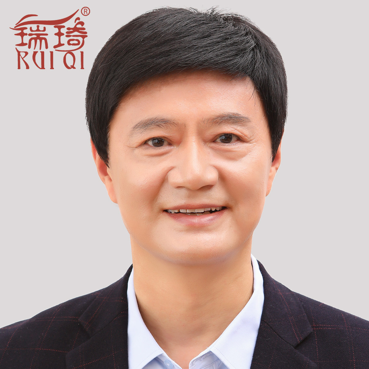 假发男织发短发真人发中老年男士帅气全手织纯递针发套地中海秃顶