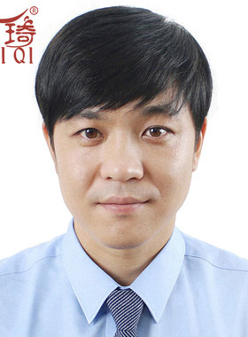 新款男性中年人手织斜刘海短直发