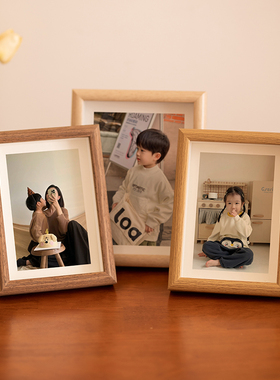 迷你吧唧小相框摆台洗照片做成3寸4寸定制打印加diy实木质感空框