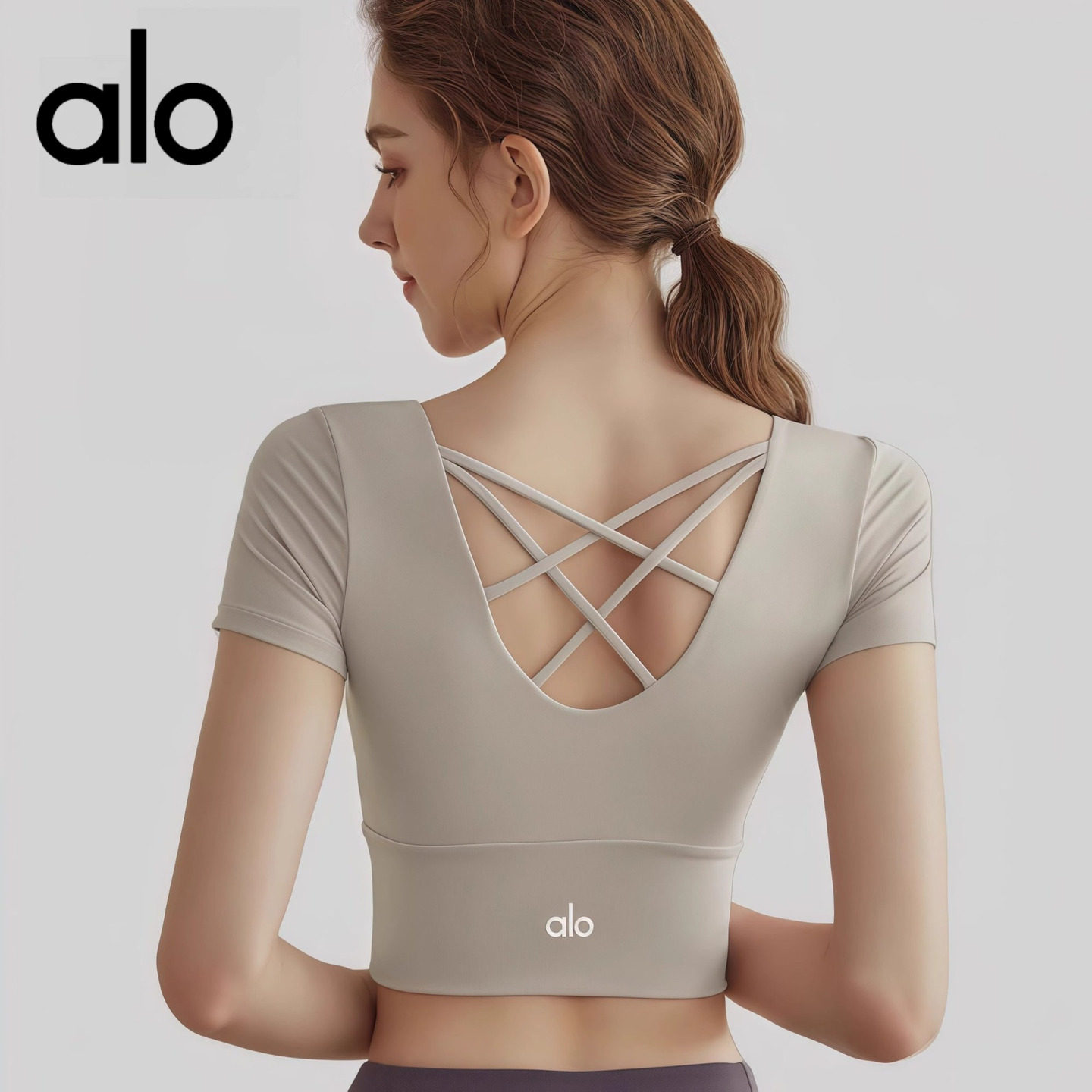 AIo瑜伽服女子夏季新款带胸垫短袖运动健身普拉提训练服上衣美背