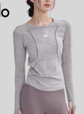 AIo秋季圆领紧身健身衣运动上衣女跑步t恤普拉提训练瑜伽服长袖